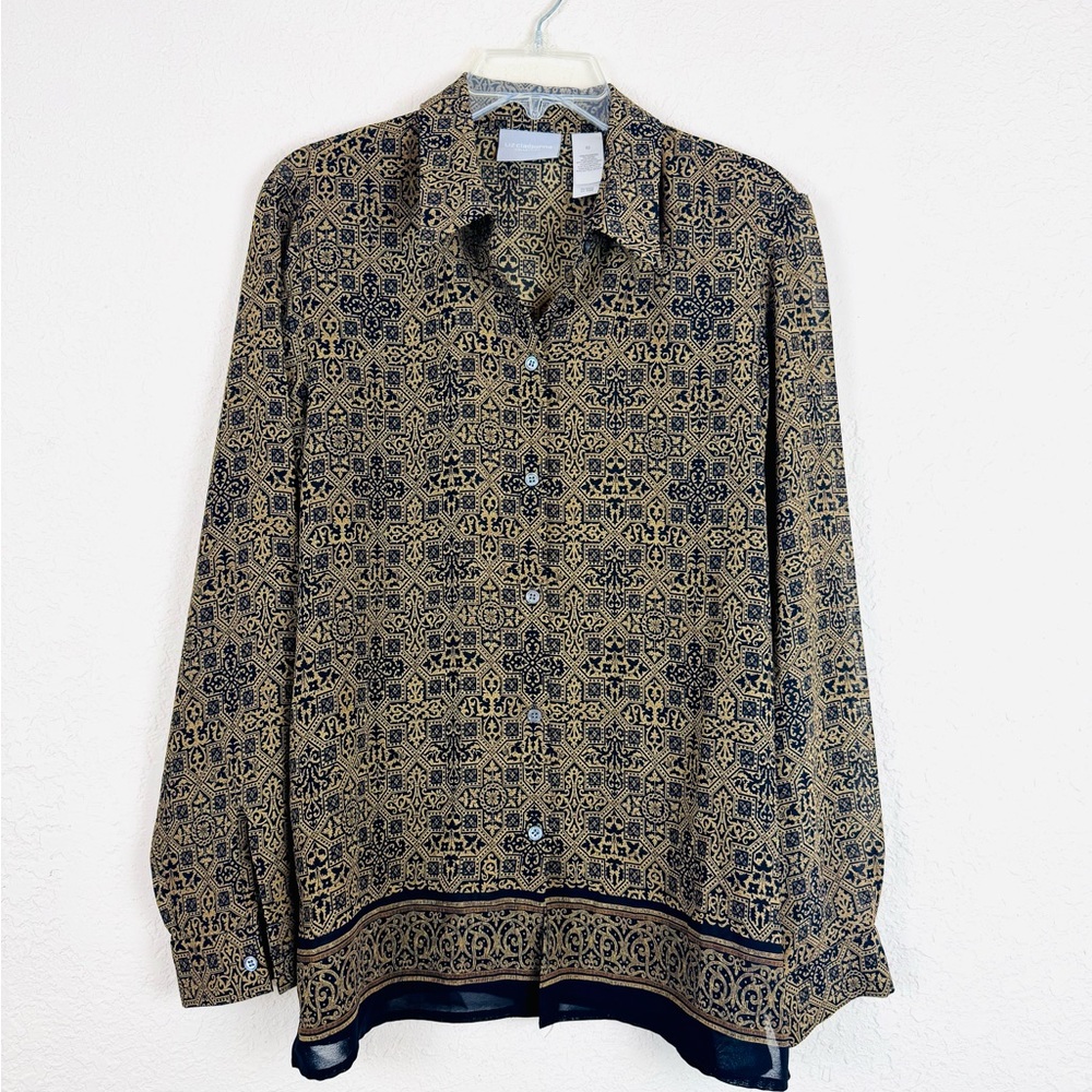 Liz Claiborne Gold Patterned Blouse Women’s 10
